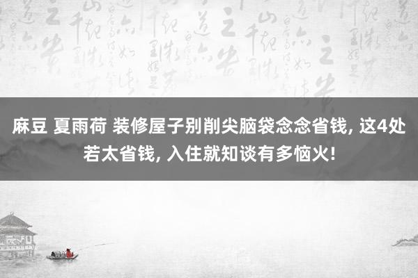 麻豆 夏雨荷 装修屋子别削尖脑袋念念省钱, 这4处若太省钱, 入住就知谈有多恼火!